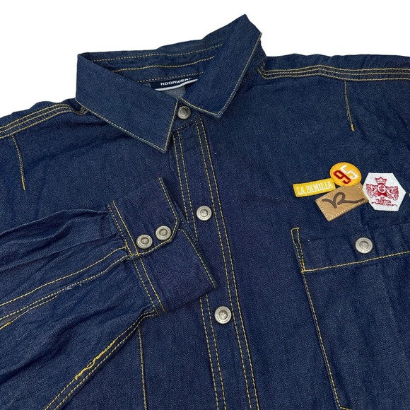 ROCAWEAR‎ Vintage Mens Blue Denim Button Up Jacket Trucker Hip Hop Y2K 3XL - Picture 1 of 16